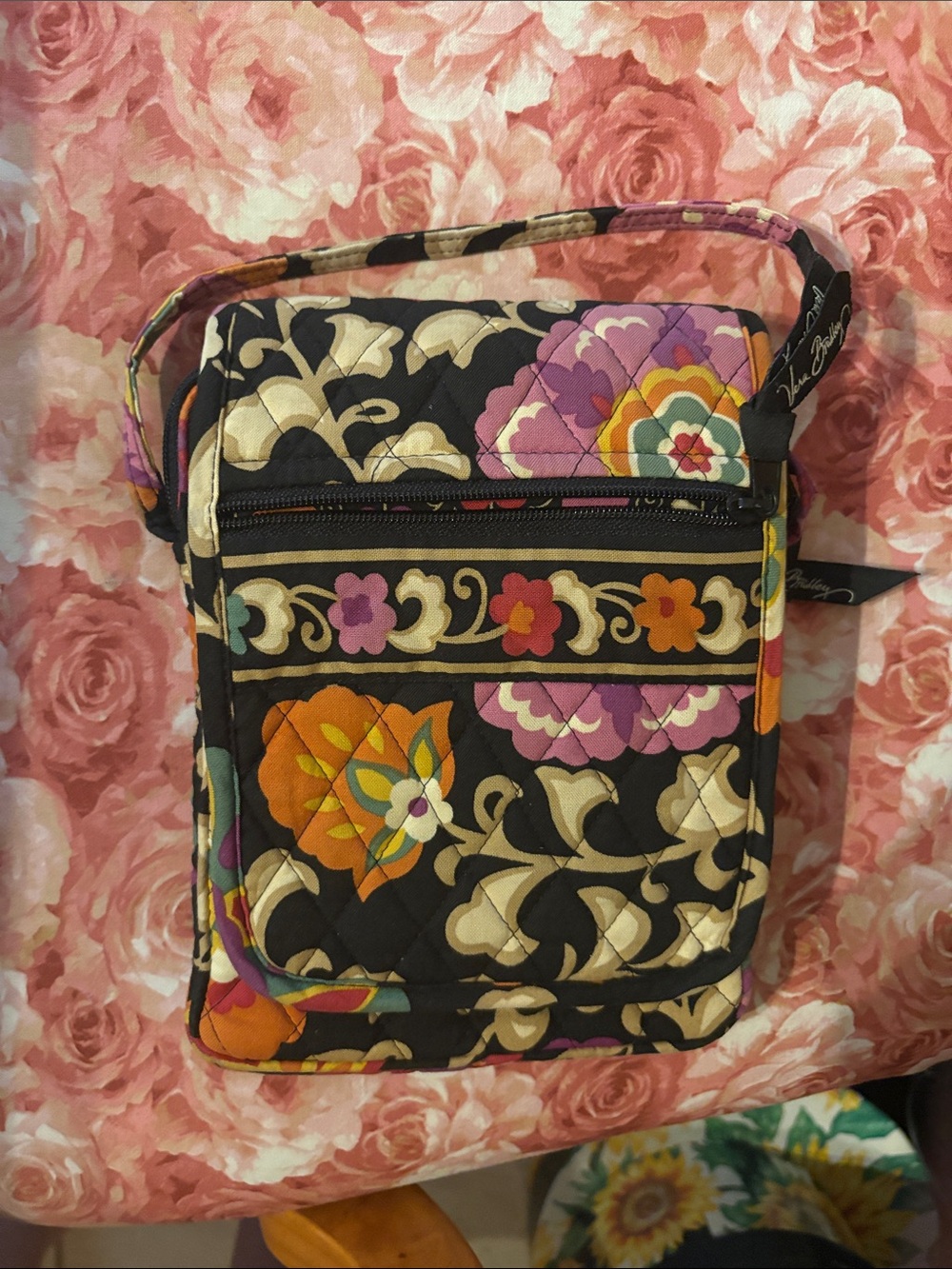Vera Bradley Black Quilted Crossbody with Multicolor Floral Print